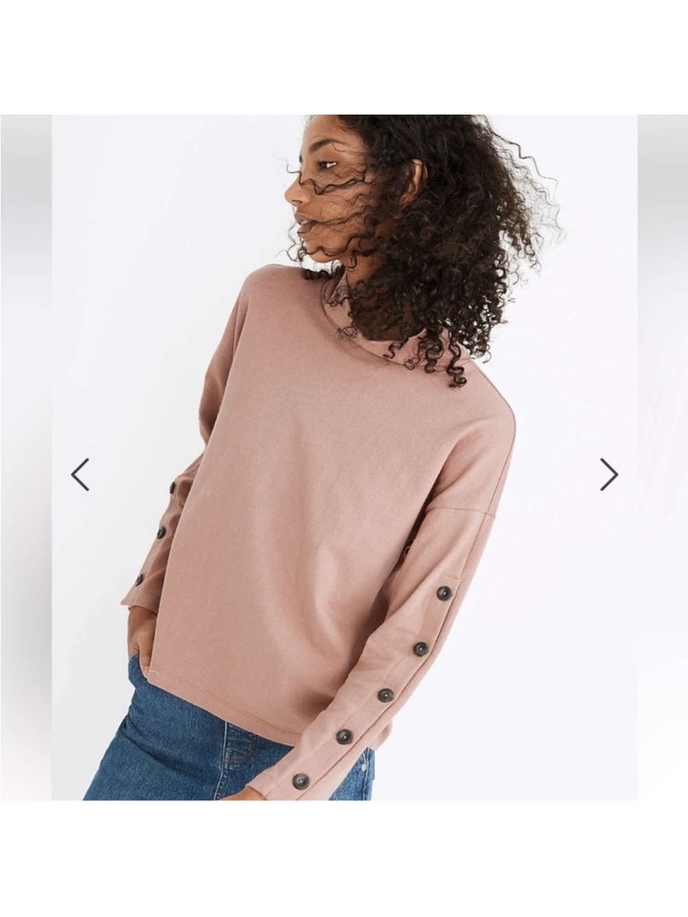 Madewell Sweatshirt Top with big buttons on sleeve in Pink Size M